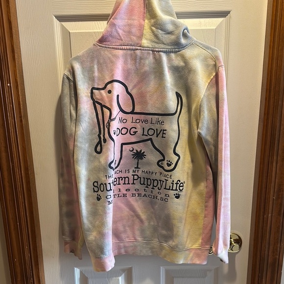 Pink and Yellow Iridescent Sweatshirt with Dog Graphic - Picture 1 of 5